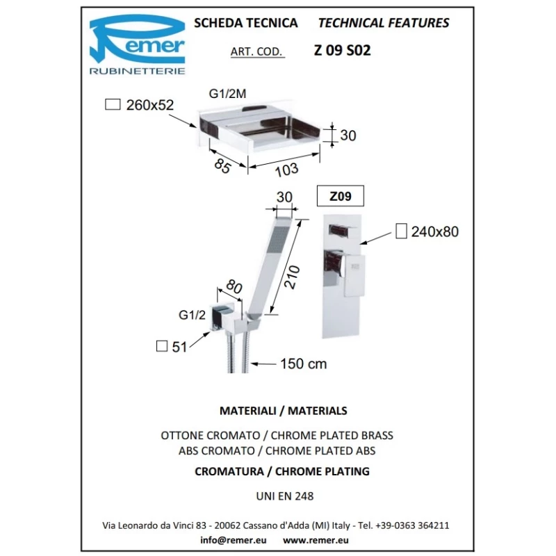 Душевой комплект 103 мм Remer Flash Z09S02 Душевой комплект 103 мм Remer Flash Z09S02
