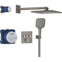 Душевой комплект Grohe Rainshower SmartActive Cube 34864AL0 310 мм, с термостатом, темный графит матовый
