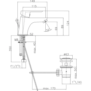 Изображение товара смеситель для раковины с донным клапаном webert sax evolution se830102015