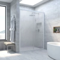 Душевая дверь Vegas Glass ZP Novo h2000 120 01 10 120 см, профиль белый, стекло сатин