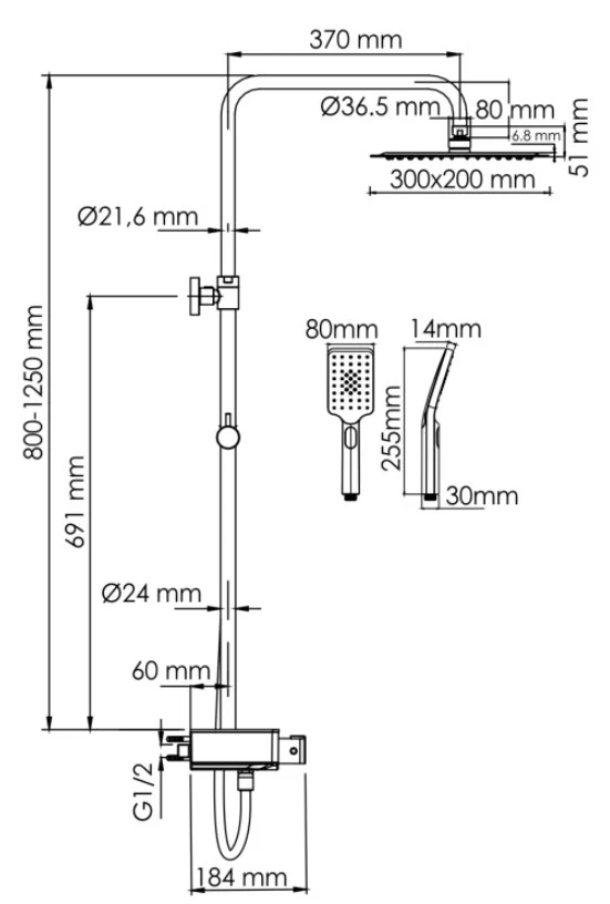 Душевая система 300х200 мм WasserKRAFT Aller A113.069.126.CH Thermo - фото 3