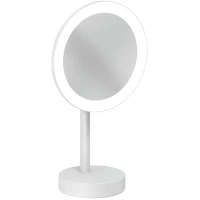 Зеркало косметическое Kludi Vela R 5899553F с 3x увеличением, настольное, с подсветкой, выключателем, белый матовый