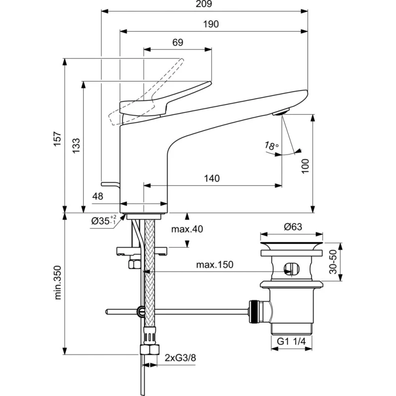 Смеситель для раковины с донным клапаном Ideal Standard Conca BD456A5