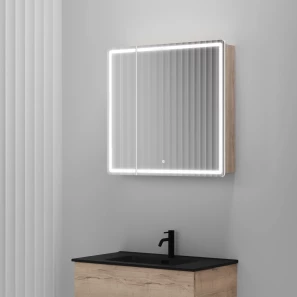 Изображение товара зеркальный шкаф sancos mi80eg 79x74 см r, с led-подсветкой, сенсорным выключателем, диммером, дуб галифакс