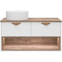 Тумба под раковину Brevita Bergen BER-07105-19-01-2Я 105,4 см, подвесная, со столешницей, подсветкой, белый матовый/дуб галифакс