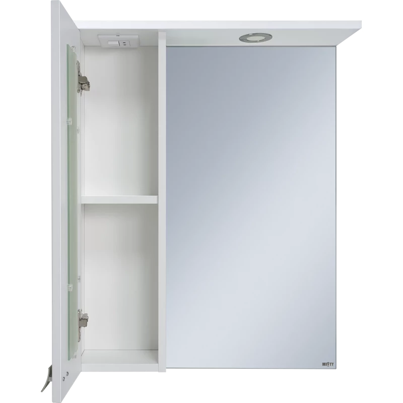 Зеркальный шкаф Misty Урал Э-Ура-04060-021Л 60x72 см L, с подсветкой, выключателем, белый глянец