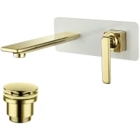 Смеситель для раковины Lemark Mista LM6426WG встраиваемый, с донным клапаном, золотой/белый