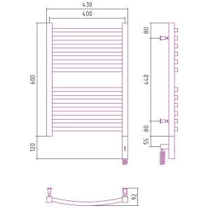 Изображение товара полотенцесушитель электрический 600x400 мэм правый сунержа аркус 3.0 00-5705-6040