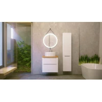 Комплект мебели белый глянец 60 см со столешницей бук светлый Jorno Wood Wood.01.60/P/W + Wood.06.60/LW + 7078A-805 + Wood.02.50/TK