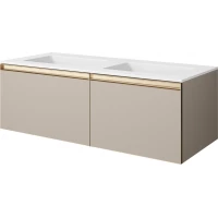 Тумба с раковиной Armadi Art Quatro Daphne 790-M2-140(70+70)-D-MG+LD + 793-140-2-W 141 см, подвесная, с подсветкой, бежевый матовый