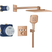Душевой комплект Grohe Rainshower SmartActive Cube 34864DA0 310 мм, с термостатом, теплый закат глянец