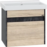 Тумба под раковину Санта Мира 700354 56,4 см, подвесная, бетон темный/дуб янтарный