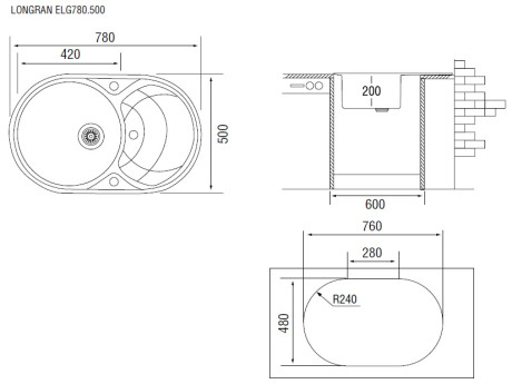 Кухонная мойка оникс Longran Eclipse ELG780.500 - 10