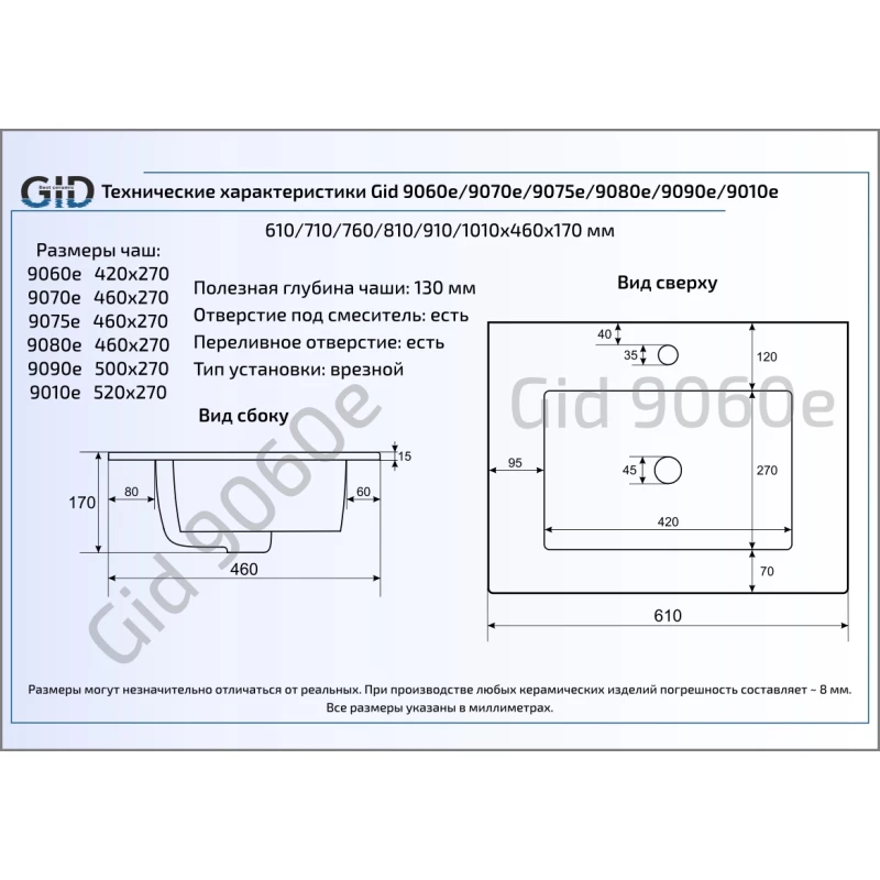 Раковина 90x46 см GID Simple N 9090e Раковина 90x46 см GID Simple N 9090e
