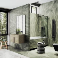 Шторка на ванну MaybahGlass MGV-915-6 99 см, профиль черный матовый, стекло прозрачное