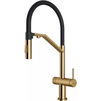 Смеситель для кухни Paulmark Zender Ze213155-BG с подключением к фильтру, гибким изливом, золотой матовый