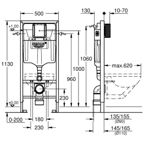 Изображение товара монтажный элемент для подвесного унитаза, 1130 мм grohe rapid sl 38528001
