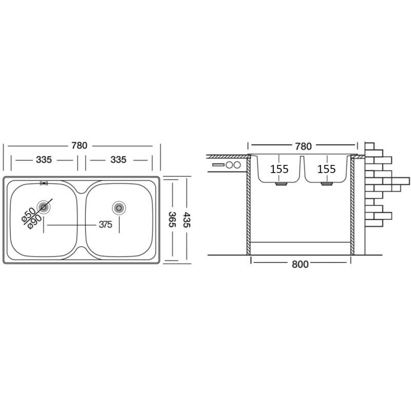 Кухонная мойка матовая сталь Ukinox Классика CLM780.435 20GT6K 0C