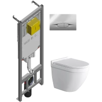 Комплект инсталляция с унитазом Jacob Delafon E21822-CP с кнопкой смыва, хром + унитаз подвесной Grossman GR-4483S безободковый, с сиденьем микролифт, белый
