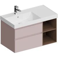 Тумба под раковину Kerama Marazzi Cubo CUB.90.2Lh\MAL.N 87,8 см L, подвесная, розовый матовый/орех