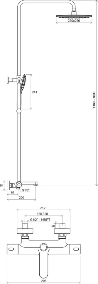 Душевая стойка с термостатическим смесителем для ванны и ручным душем Ravak Termo 300 TE 092.00/150 X070098 - фото 6