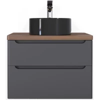 Тумба с раковиной серый матовый 80 см со столешницей бук темный Jorno Wood Wood.01.80/P/GR + Wood.06.80/DW + 0008691