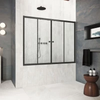 Шторка на ванну Vegas Glass Z2V Protec 165 02М 02 165 см, профиль черный матовый, стекло шиншилла