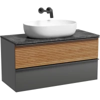 Тумба с раковиной Sancos Delta DL100GR + TT100A1 + CN6047 100 см, подвесная, со столешницей, дуб красный/графит матовый