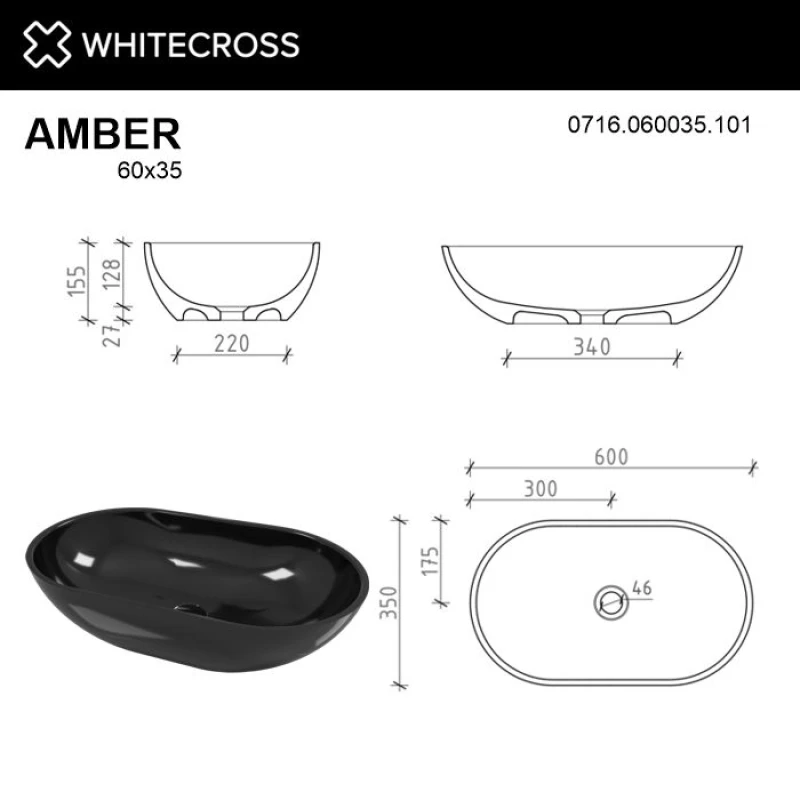 Раковина 60x35 см Whitecross Amber 0716.060035.10100