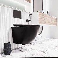 Унитаз подвесной Veconi Moro VMO-48TB безободковый, торнадо, с сиденьем микролифт, черный матовый