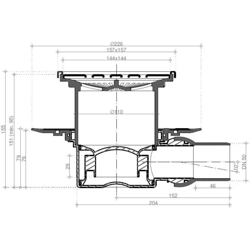 Душевой трап 144x144/50 мм 2 в 1 с основой под плитку Pestan Confluo Standard Plate 1 13702556