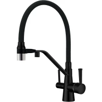 Смеситель для кухни Zorg ZR 356 YF-BLACK NICKEL с подключением к фильтру, гибким изливом,  никель/черный