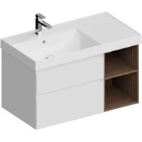 Тумба под раковину Kerama Marazzi Cubo CUB.90.2Lh\WHTM.N 87,8 см L, подвесная, белый матовый/орех