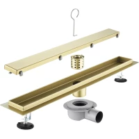 Душевой трап (лоток) Savol S-DL01C-60 60 см, с решеткой, 2 в 1 под плитку, золотой матовый