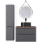 Комплект мебели серый матовый 80 см со столешницей бук темный, раковина черный матовый Jorno Wood Wood.01.80/P/GR + Wood.06.80/DW + 0008691 + Wood.02.50/TK - 2