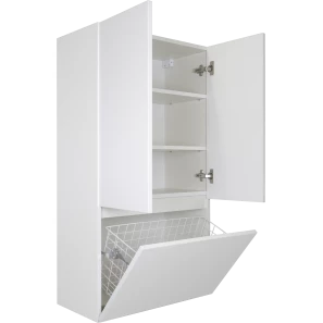 Изображение товара шкаф двустворчатый misty амур э-ам08060-012бк 60x110 см, над стиральной машиной, с бельевой корзиной, белый глянец