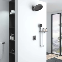 Душевой комплект Vincea Inspire VSFW-3I21MT3RGM 300 мм, с термостатом, вороненая сталь