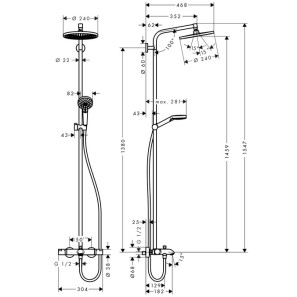 Изображение товара душевая система для ванны hansgrohe crometta s 240 showerpipe 27320000