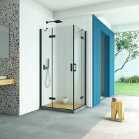 Душевой уголок Vegas Glass AFA-F Retta 90*80 02M 02 L 90x80 см L, профиль черный матовый, стекло шиншилла