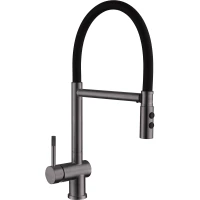 Смеситель для кухни Fmark FS0252Q с гибким изливом, графит/черный