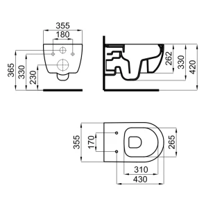 Изображение товара унитаз подвесной noken acro compact n380000081 безободковый, с сиденьем микролифт, черный матовый