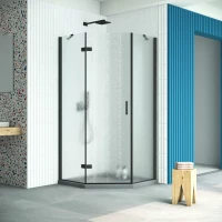 Душевой уголок Vegas Glass AFA-Pen Retta 90 02M 02 L 90x90 см L, профиль черный матовый, стекло шиншилла