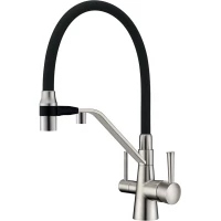 Смеситель для кухни Zorg ZR 356 YF-NICKEL с подключением к фильтру, гибким изливом, никель