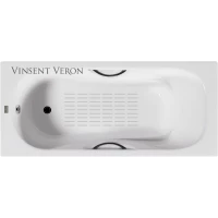 Ванна чугунная Vinsent Veron Aura VAU1507542H/VH0015BL-AS 150x75 см, с ручками, антискользящим покрытием, белый