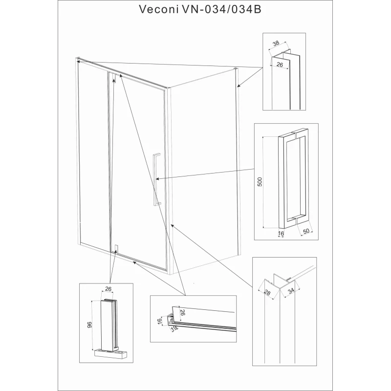 Душевой уголок 100x70 см Veconi Rovigo RV034-10070-01-C7 прозрачное