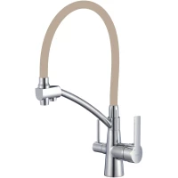 Смеситель для кухни Savol S-L1805-12 с подключением к фильтру, гибким изливом, хром/бежевый