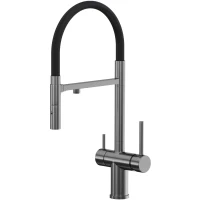 Смеситель для кухни Reflexion Lago RX9901BL с подключением к фильтру, гибким изливом, оружейная сталь