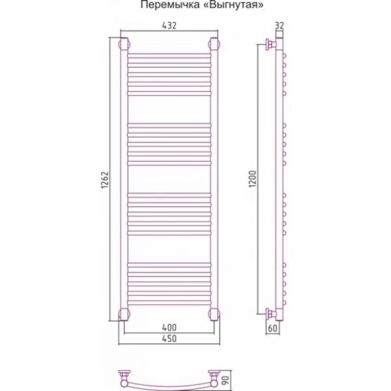 Полотенцесушитель водяной 1200x400 перемычка выгнутая белый матовый Сунержа Богема+ 30-0221-1240