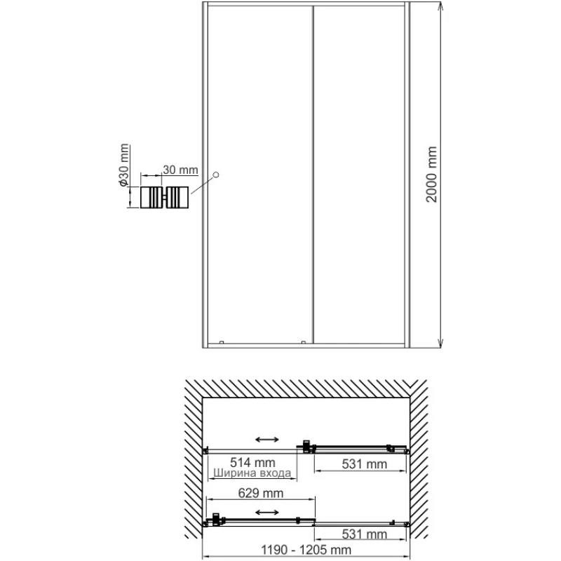 Душевая дверь 120 см WasserKRAFT Rhin 44S05 прозрачное