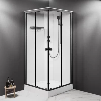 Душевая кабина Am.Pm X-Joy Square W94C-403-090BT 89,5x89,5x210 см, с крышей, низкий поддон, профиль черный матовый, стекло прозрачное